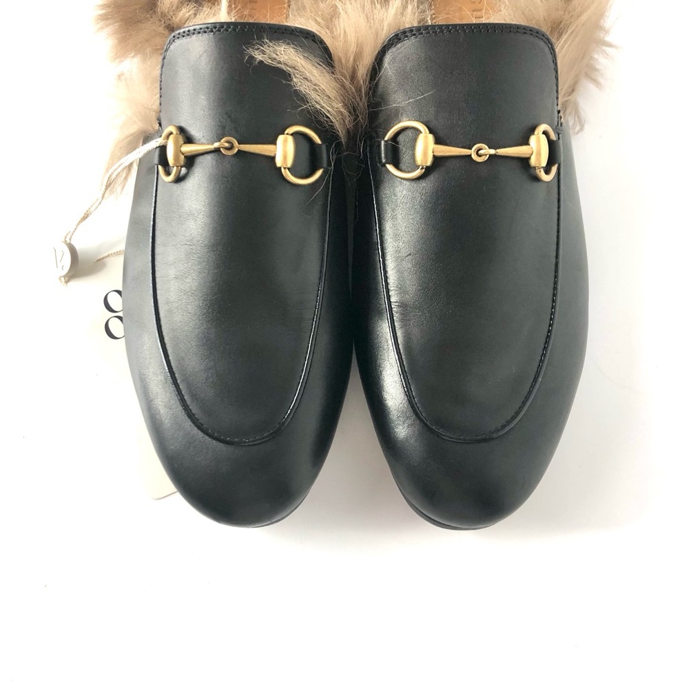 Gucci Horsebit Princetown Black Leather Fur Slip On Mule Loafers 38 - Picture 2 of 7